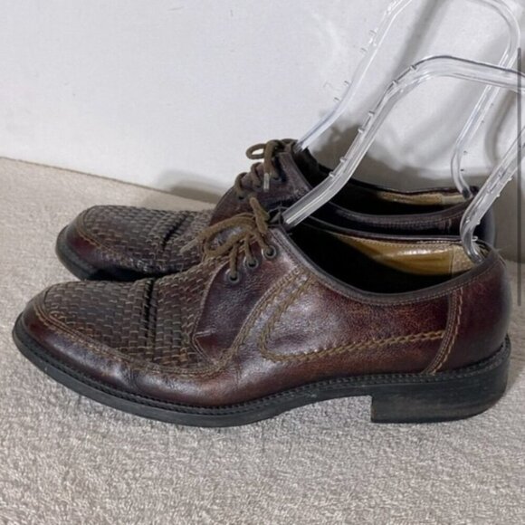 Vintage Brown Woven Leather Upper Lace Up Derby Shoes 12 - Picture 3 of 14